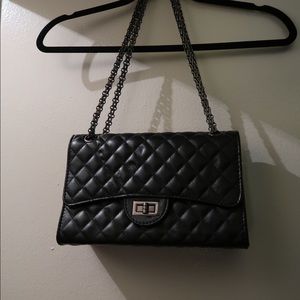 Black Leather Quilted Handbag
